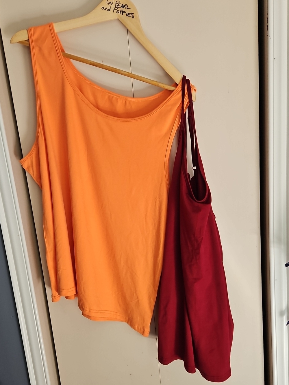 Pair Of Plus Tank Orange Wider And Strappy Adj. Bugandy Tank Sz2X